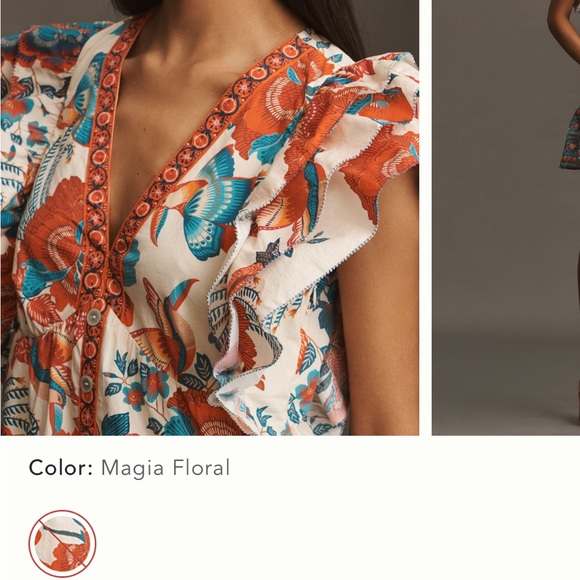 New with tags Farm Rio Magia Floral Ruffle 100% cotton Dress, Small, retail $228 - Picture 4 of 15